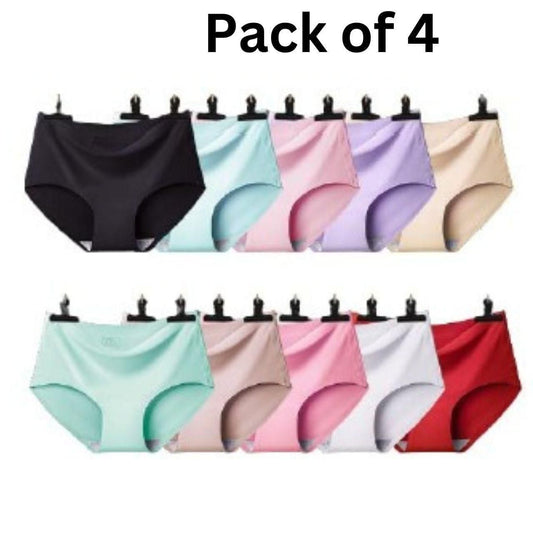 Pack of 4 comfortable ladies panties pack in various colors including black, blue, pink, purple, and beige